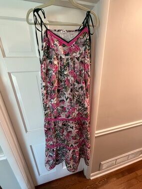 In Bloom Floral Pink and Black Tie-Shoulder Maxi Dress